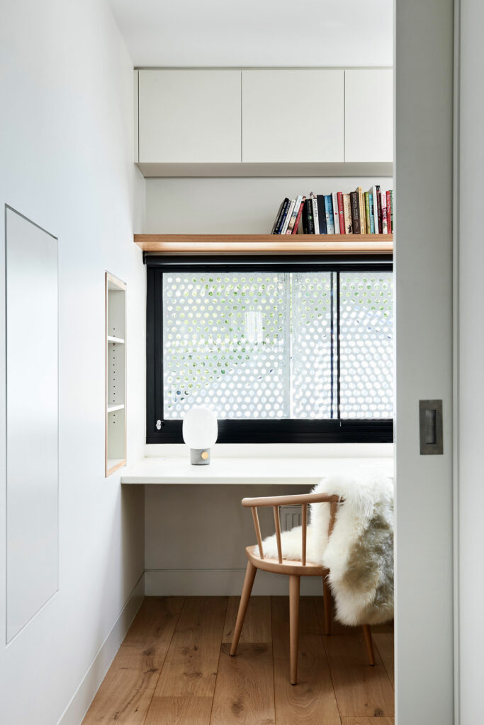 Maike Design study nook with timber chair and lamp